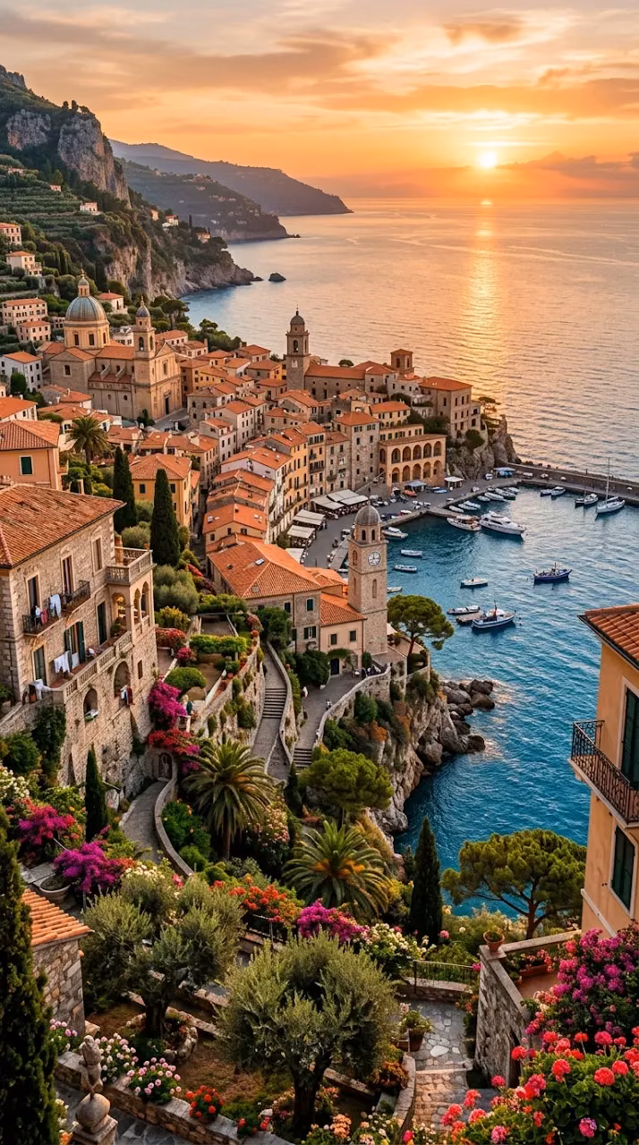 Download Idyllic Mediterranean Coastal City with Renaissance Architecture Wallpaper in Mobile HD Idyllic Mediterranean Coastal City with Renaissance Architecture - Free Mobile AMOLED Wallpaper Background