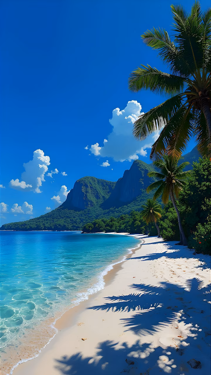 Idyllic Tropical Beach White Sand Turquoise Ocean - Free Mobile AMOLED Wallpaper Background