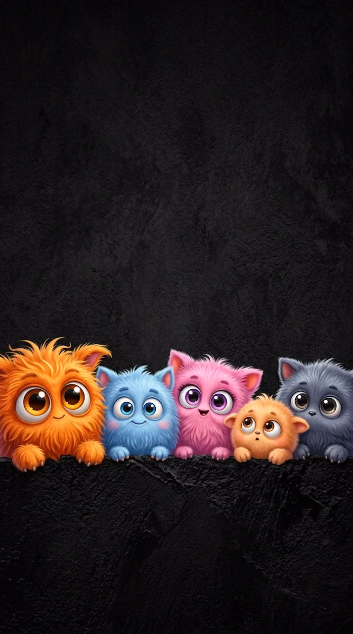 Download Illustration of Five Colorful Fluffy Monster Cats Peeking Up Wallpaper in Mobile HD Illustration of Five Colorful Fluffy Monster Cats Peeking Up - Free Mobile AMOLED Wallpaper Background