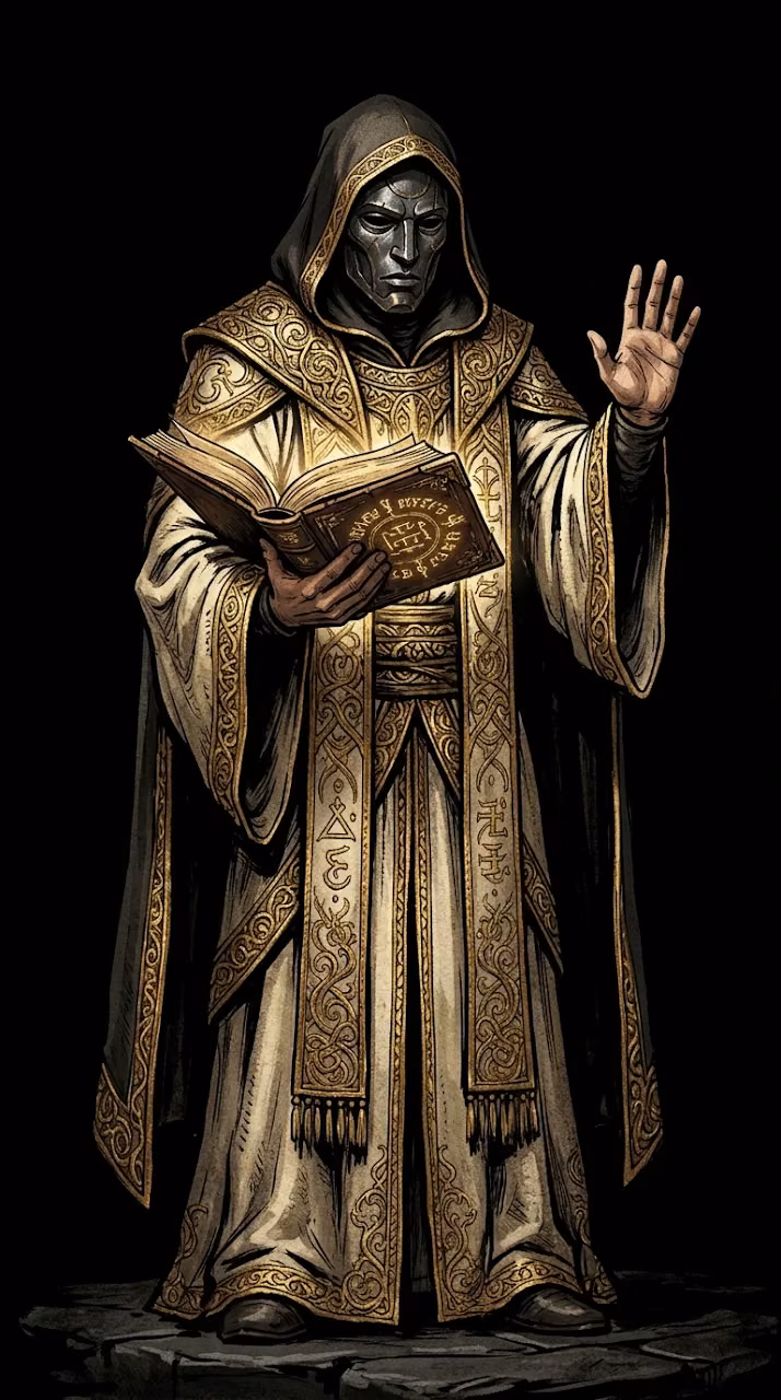 Download Illustration of a Hooded Masked Figure Reading an Ancient Book Wallpaper in Mobile HD Illustration of a Hooded Masked Figure Reading an Ancient Book - Free Mobile AMOLED Wallpaper Background