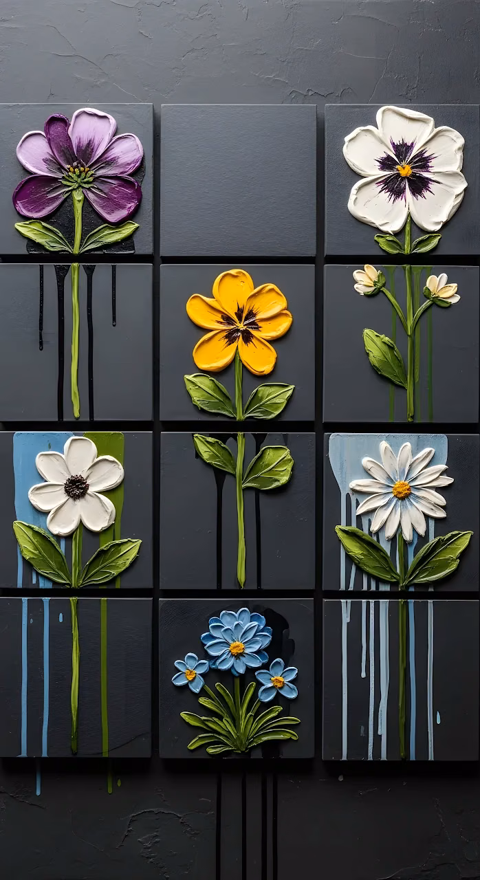 Download Impasto Floral Relief Grid Textured Flower Tile Art Wallpaper in Mobile HD Impasto Floral Relief Grid Textured Flower Tile Art - Free Mobile AMOLED Wallpaper Background