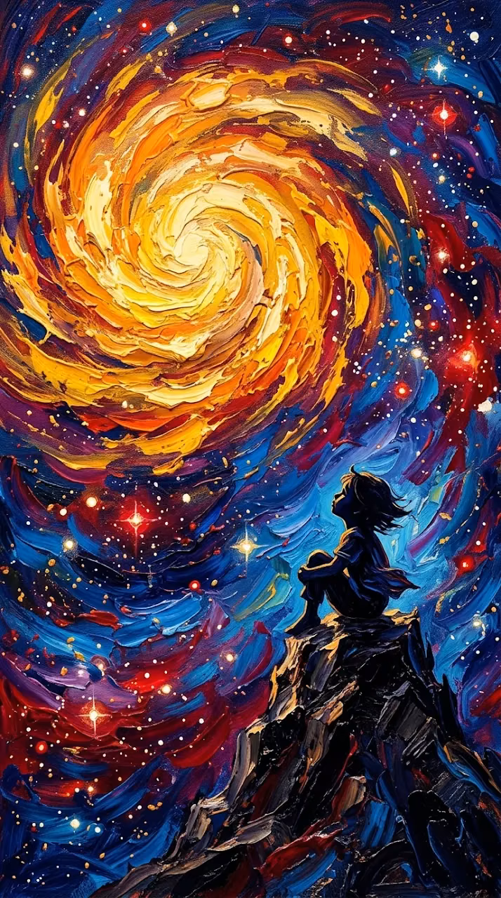 Download Impasto Painting of a Child Gazing at a Massive Swirling Star Wallpaper in Mobile HD Impasto Painting of a Child Gazing at a Massive Swirling Star - Free Mobile AMOLED Wallpaper Background