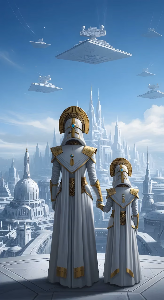 Download Imperial Guardians Overlooking Futuristic White City Wallpaper in Mobile HD Imperial Guardians Overlooking Futuristic White City - Free Mobile AMOLED Wallpaper Background