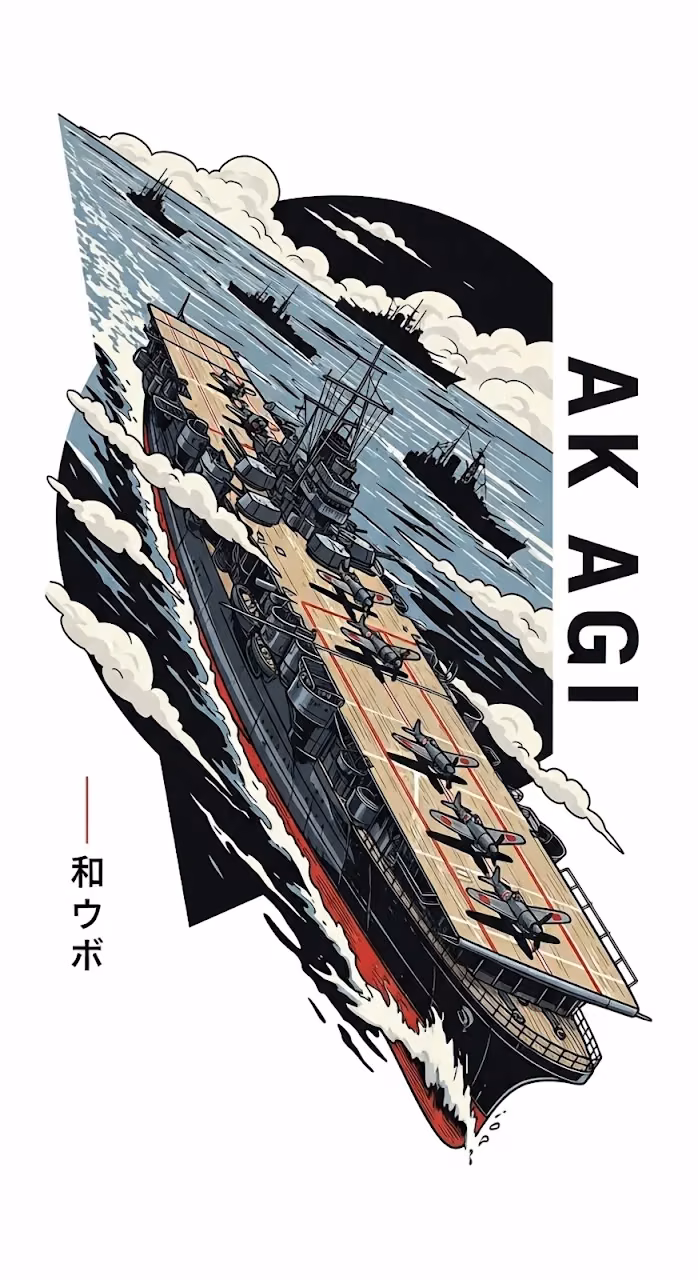 Imperial Japanese Aircraft Carrier Akagi Graphic Art - Free Mobile AMOLED Wallpaper Background
