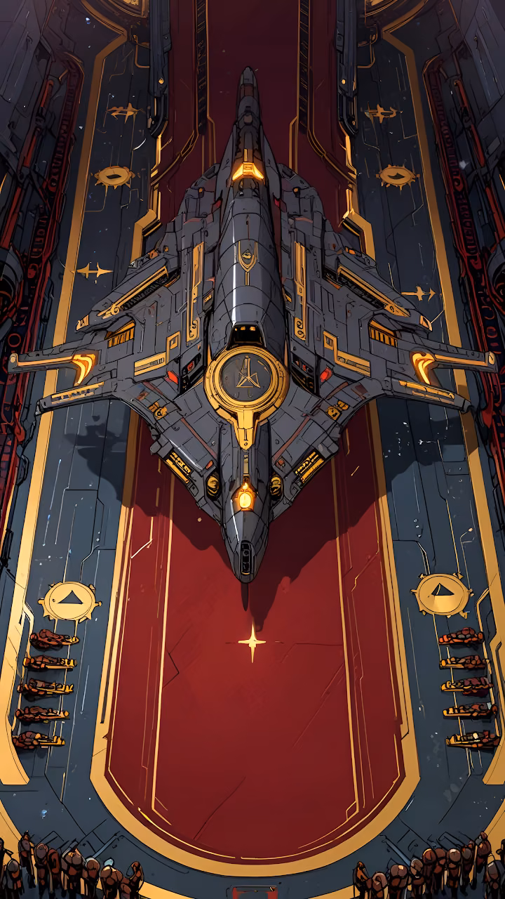 Imperial Starship Docked on Red Ceremonial Platform - Free Mobile AMOLED Wallpaper Background