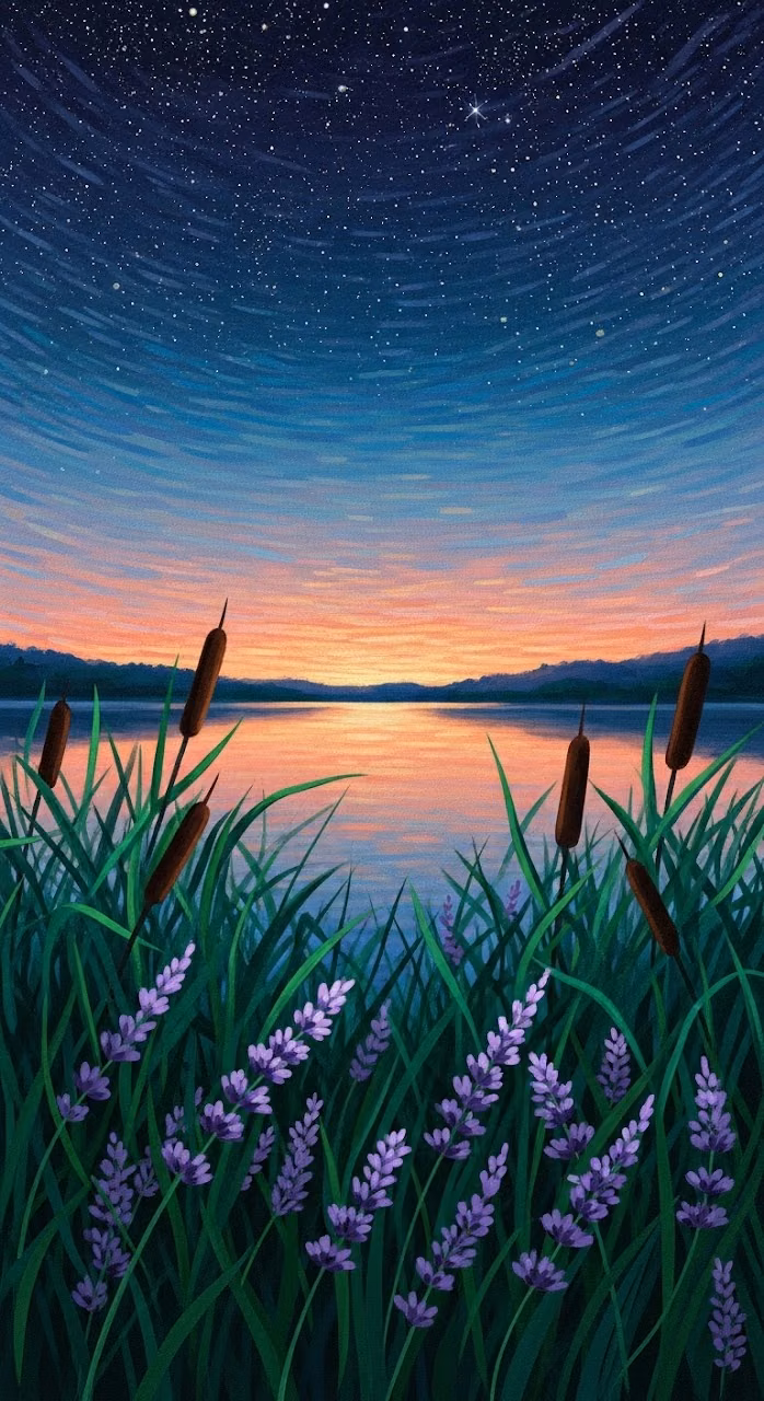 Impressionist Night Lake Art - Free Mobile AMOLED Wallpaper Background