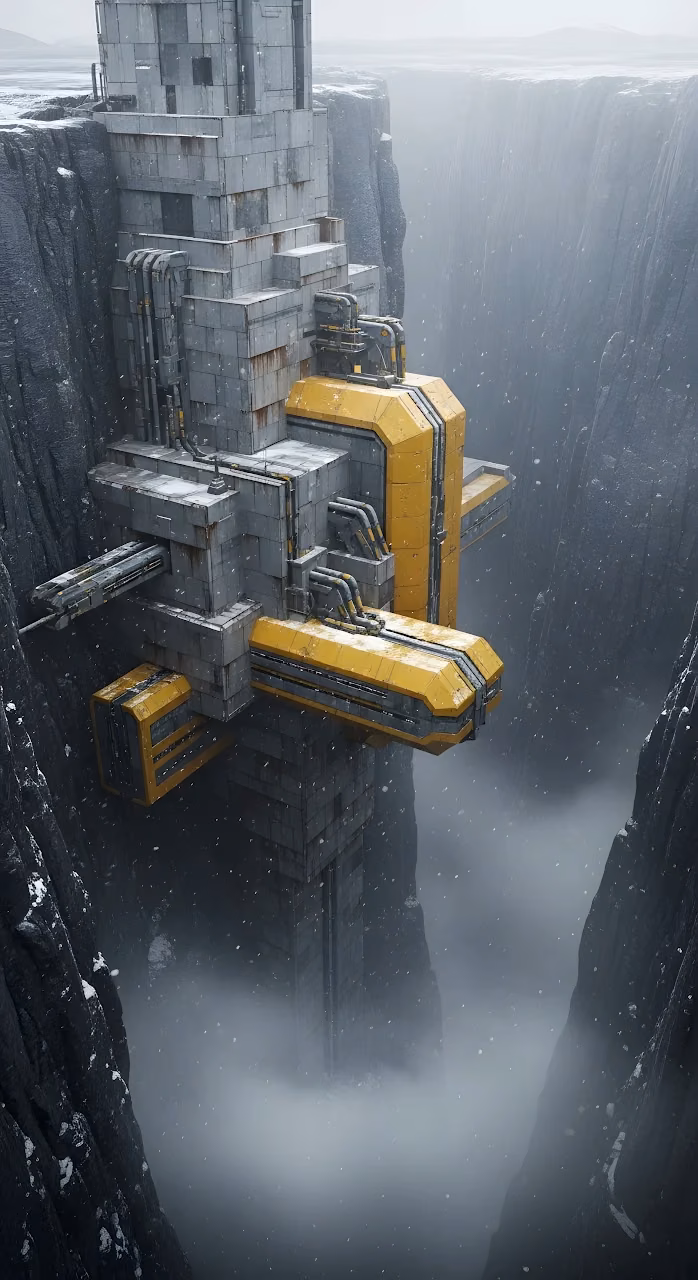 Industrial Base Built into a Snowy Arctic Canyon Wall - Free Mobile AMOLED Wallpaper Background
