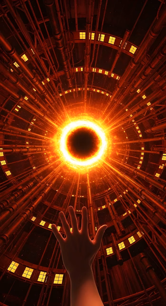 Industrial Reactor Core Tunnel Orange Glow Hand Reaching - Free Mobile AMOLED Wallpaper Background