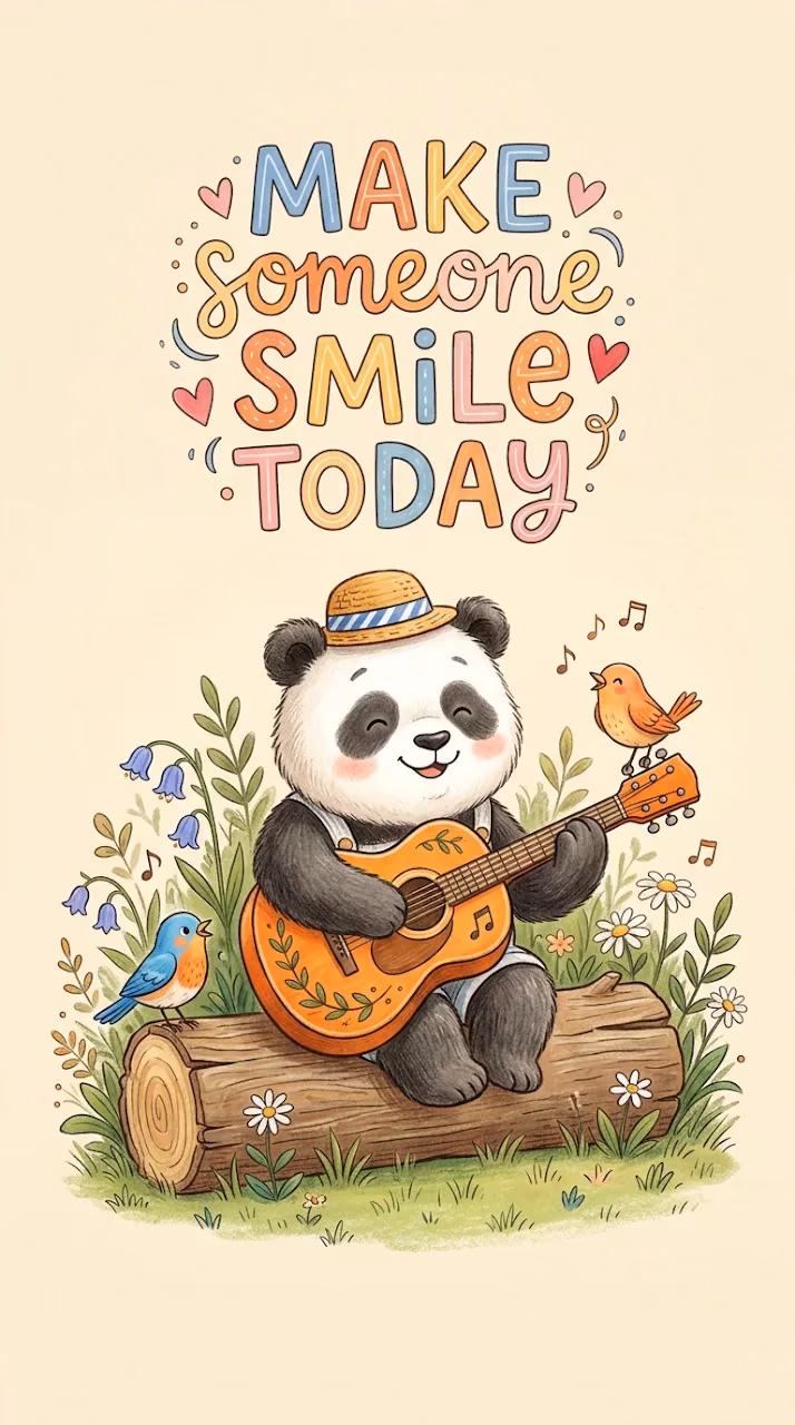 Inspiring Quote Wallpaper with Cartoon Panda Playing Guitar - Free Mobile AMOLED Wallpaper Background