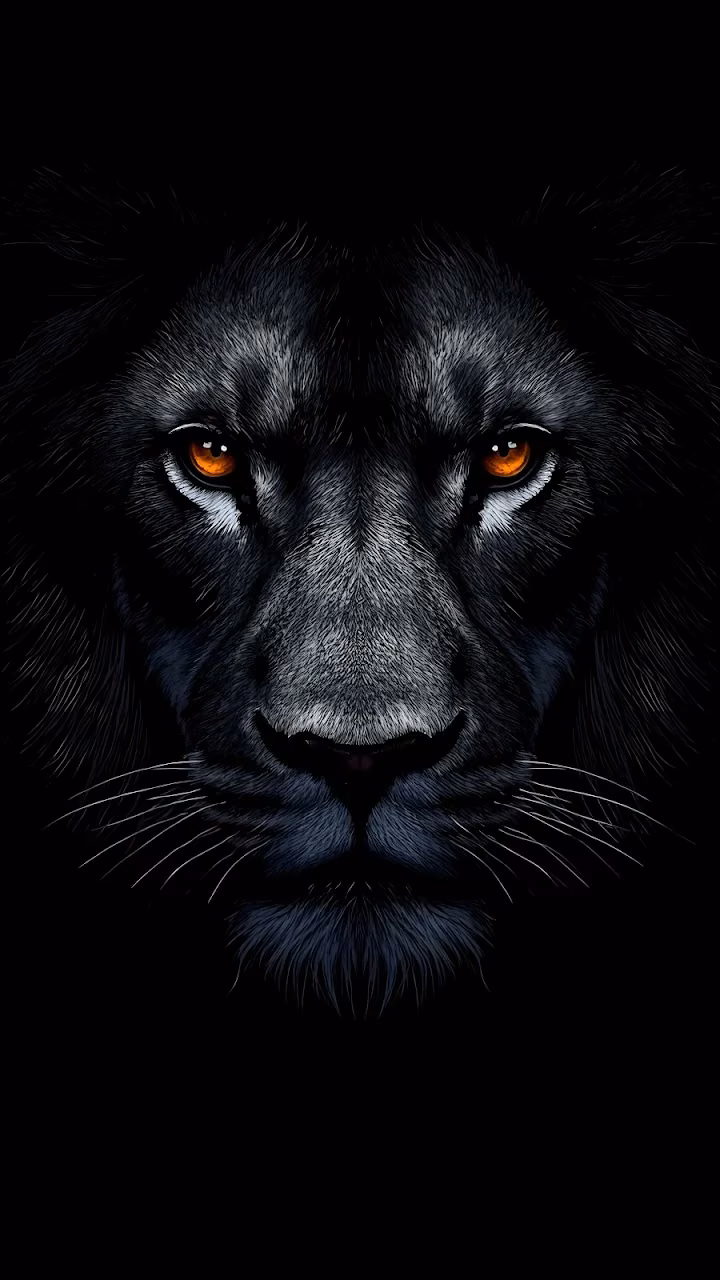 Download Intense Black Lion Face Portrait with Fiery Orange Eyes Wallpaper in Mobile HD Intense Black Lion Face Portrait with Fiery Orange Eyes - Free Mobile AMOLED Wallpaper Background