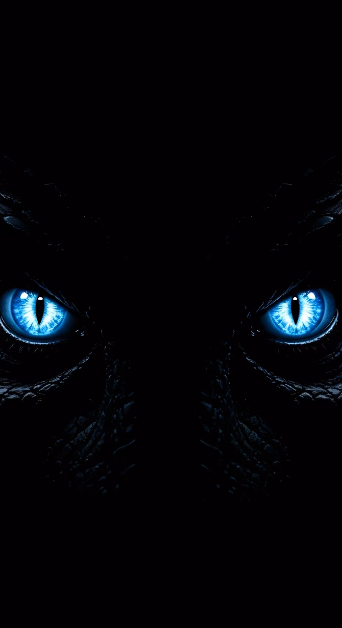 Intense Glowing Blue Dragon Eyes Dark Aesthetic Stare - Free Mobile AMOLED Wallpaper Background