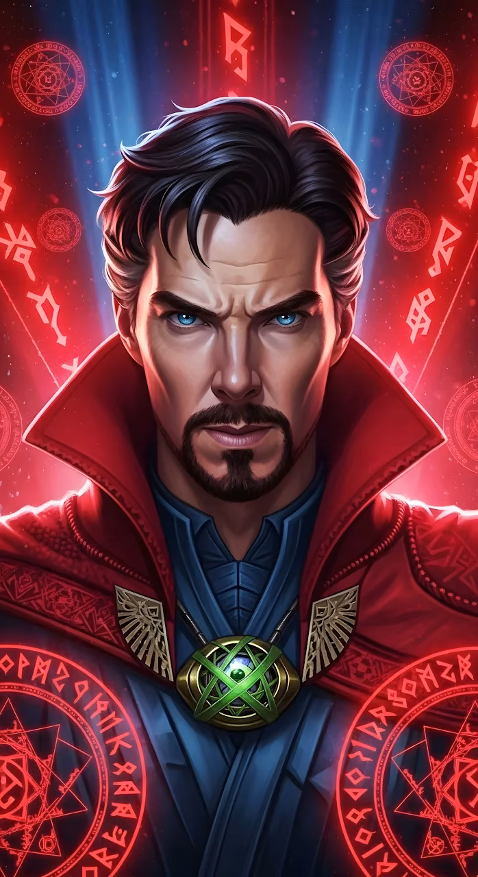 Intense Portrait of Doctor Strange with Eye of Agamotto - Free Mobile AMOLED Wallpaper Background