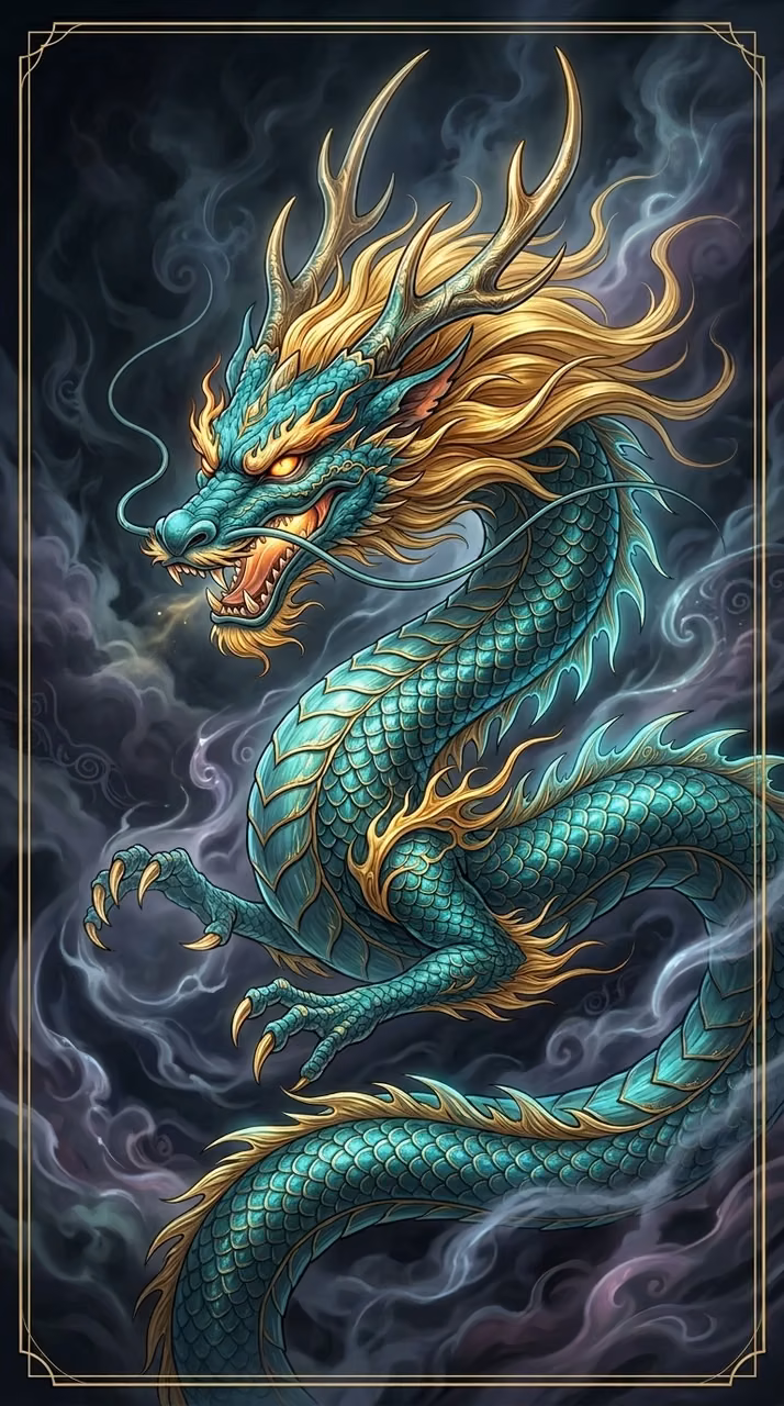 Download Intricate Mythical Teal Dragon with Golden Accents Wallpaper in Mobile HD Intricate Mythical Teal Dragon with Golden Accents - Free Mobile AMOLED Wallpaper Background