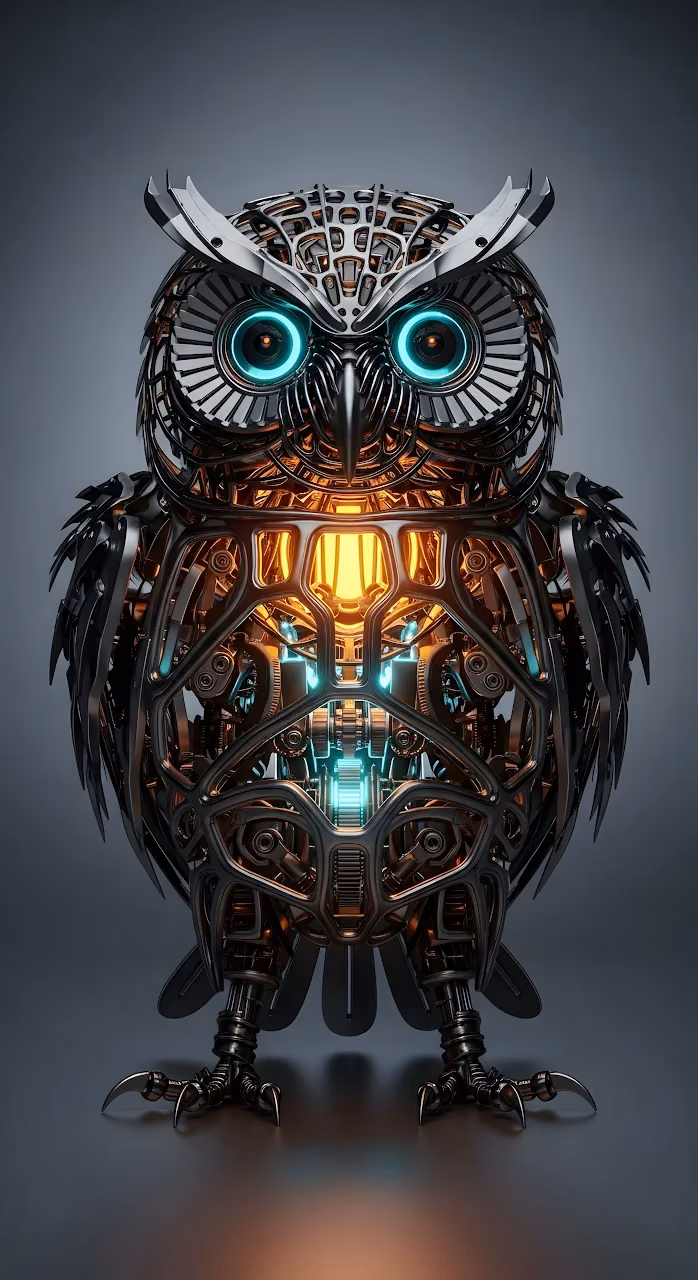Intricate Steampunk Mechanical Owl Cyborg Design Art - Free Mobile AMOLED Wallpaper Background