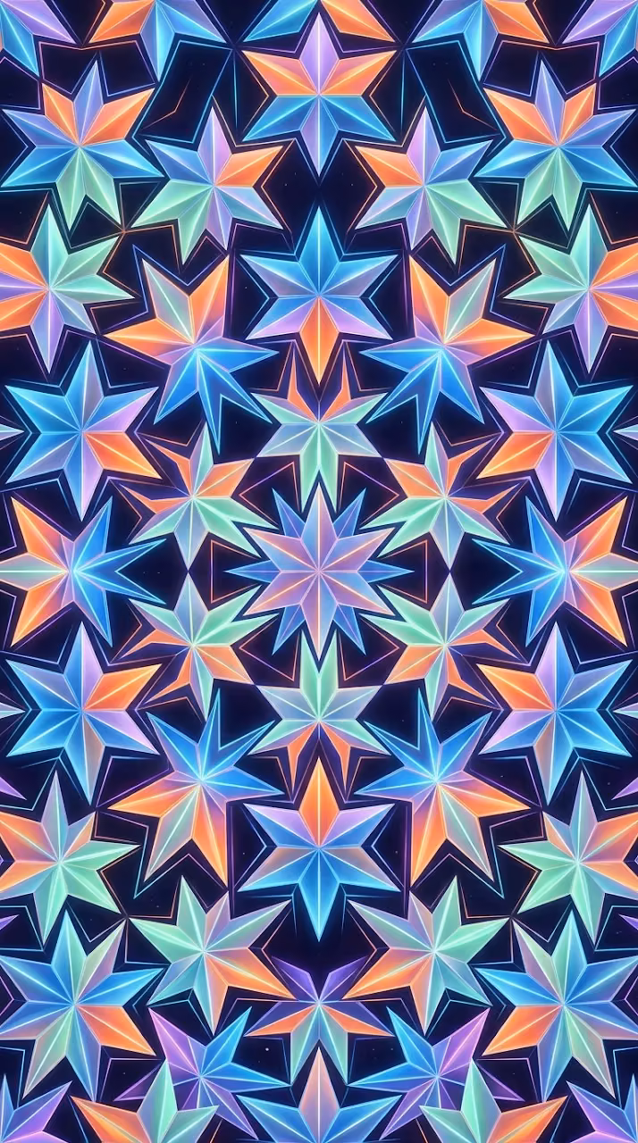 Download Intricate Tessellated Star Shapes with Vibrant Gradient Facets Wallpaper in Mobile HD Intricate Tessellated Star Shapes with Vibrant Gradient Facets - Free Mobile AMOLED Wallpaper Background