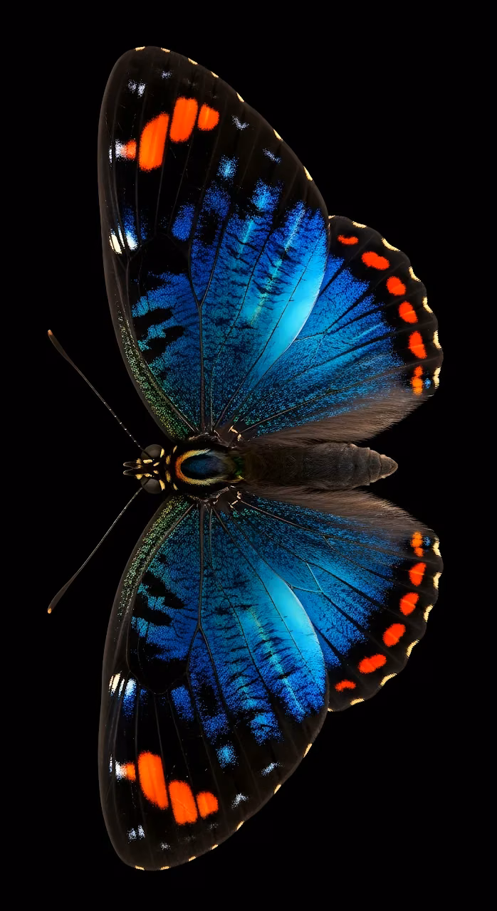 Iridescent Blue Butterfly Wings Black Background - Free Mobile AMOLED Wallpaper Background