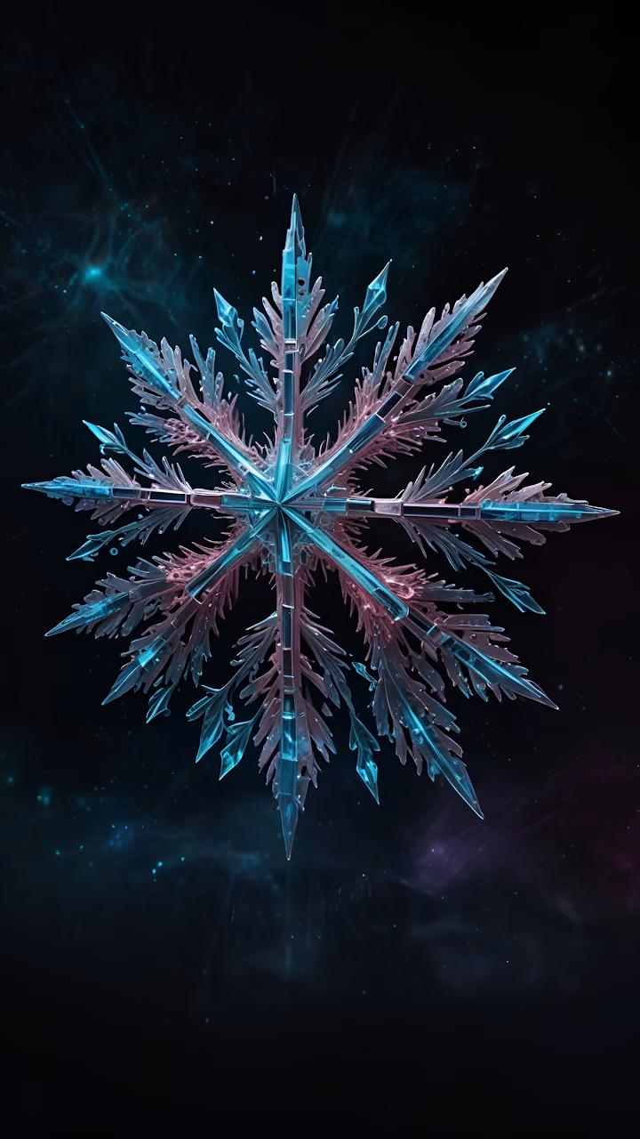 Iridescent Snowflake Glowing Against Cosmic Nebula Background - Free Mobile AMOLED Wallpaper Background