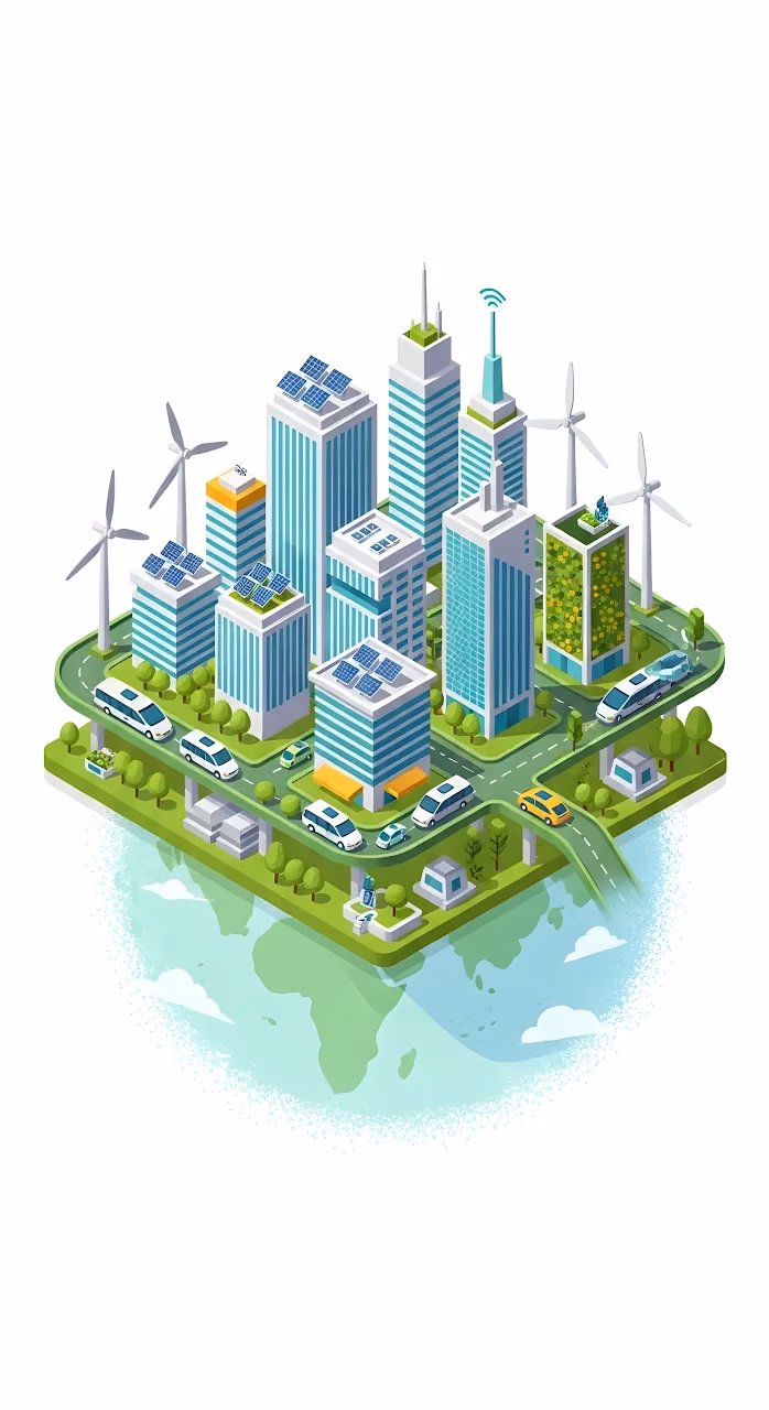 Isometric Sustainable Smart City Ecology Illustration - Free Mobile AMOLED Wallpaper Background