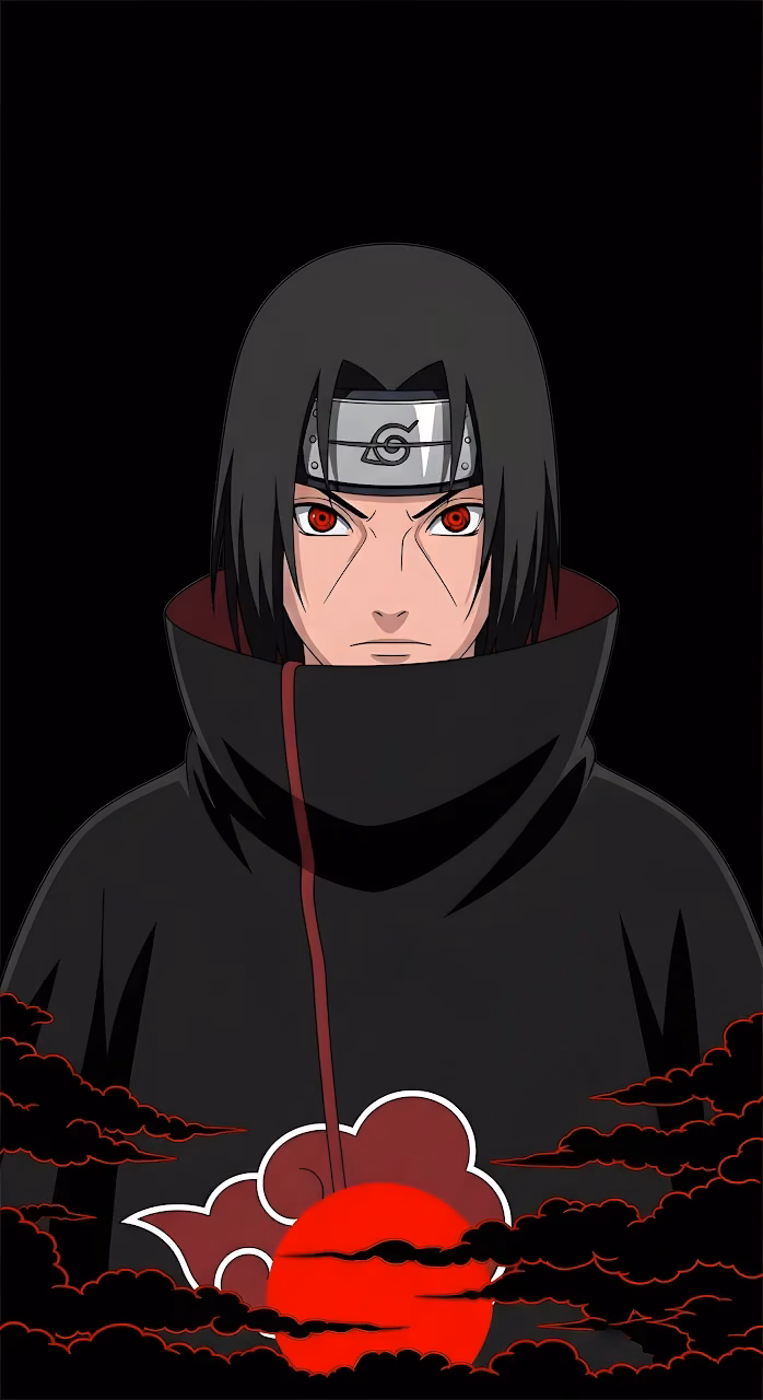 Download Itachi Uchiha in Akatsuki Cloak with Red Sharingan Eyes Wallpaper in Mobile HD Itachi Uchiha in Akatsuki Cloak with Red Sharingan Eyes - Free Mobile AMOLED Wallpaper Background