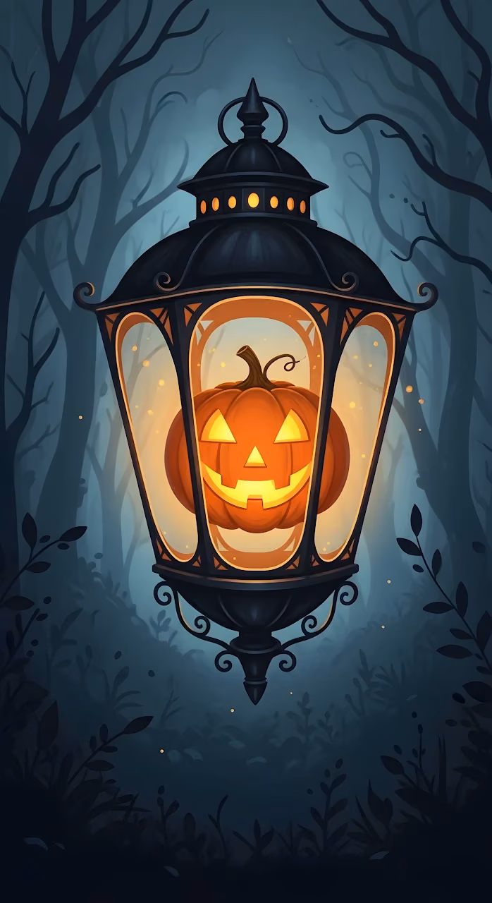 Jack-O'-Lantern Inside Vintage Forest Lantern - Free Mobile AMOLED Wallpaper Background
