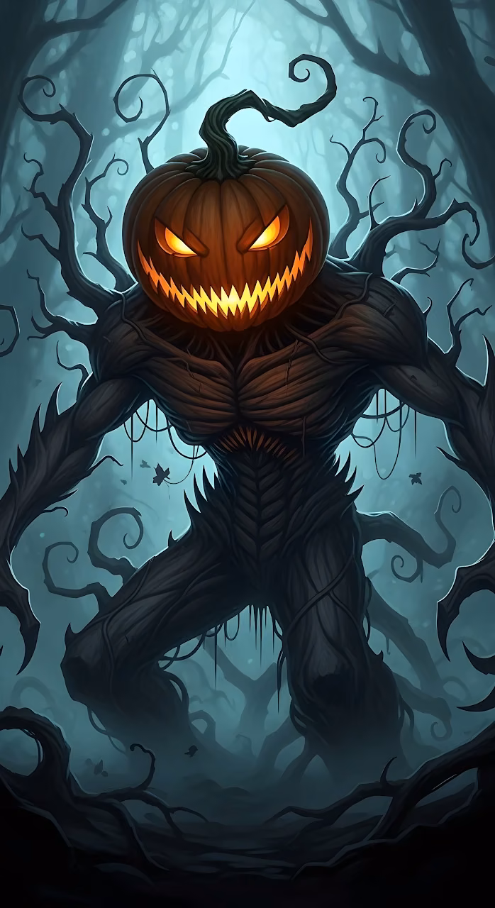 Jack O'Lantern Treeman Monster in Spooky Forest - Free Mobile AMOLED Wallpaper Background