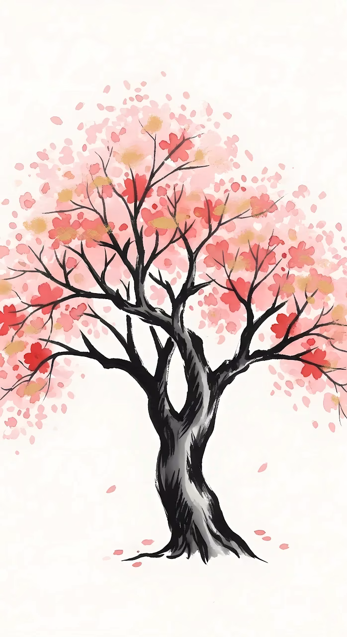 Download Japanese Cherry Blossom Tree Watercolor Ink Art Wallpaper in Mobile HD Japanese Cherry Blossom Tree Watercolor Ink Art - Free Mobile AMOLED Wallpaper Background