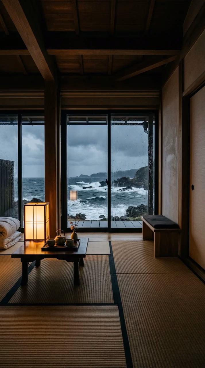 Download Japanese Tatami Room Stormy Ocean View Wallpaper Wallpaper in Mobile HD Japanese Tatami Room Stormy Ocean View Wallpaper - Free Mobile AMOLED Wallpaper Background