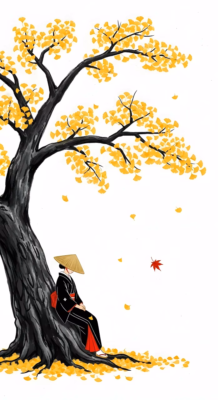 Download Japanese Woman Under a Golden Ginkgo Tree in Autumn Wallpaper in Mobile HD Japanese Woman Under a Golden Ginkgo Tree in Autumn - Free Mobile AMOLED Wallpaper Background