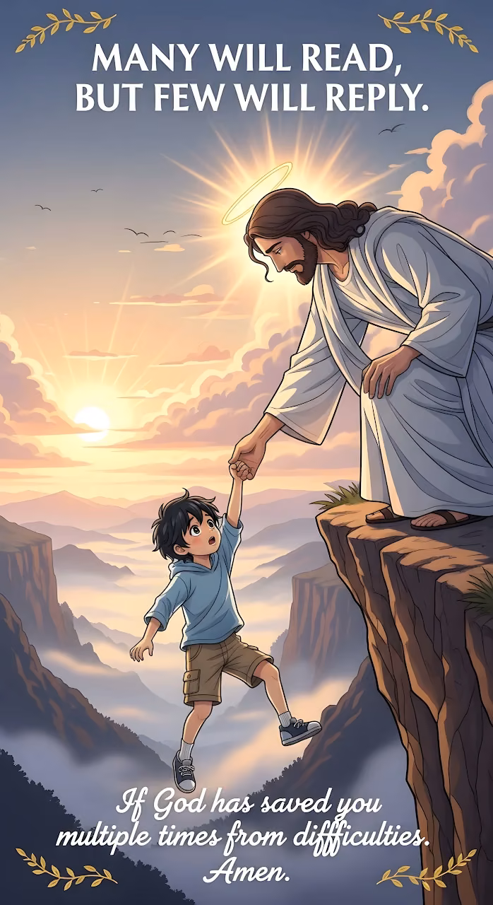 Jesus Rescuing Child Cliff Edge Religious Illustration - Free Mobile AMOLED Wallpaper Background