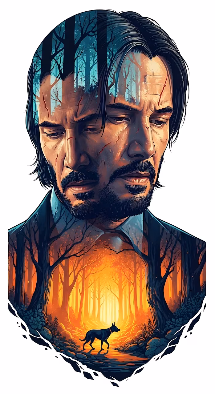 John Wick Double Exposure with Forest and Dog Silhouette - Free Mobile AMOLED Wallpaper Background