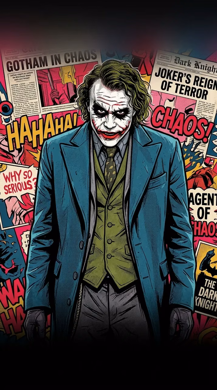 Joker Dark Knight Comic Collage Art Wallpaper - Free Mobile AMOLED Wallpaper Background
