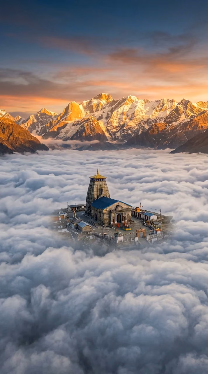 Kedarnath Temple Floating in Himalayan Mist Clouds - Free Mobile AMOLED Wallpaper Background