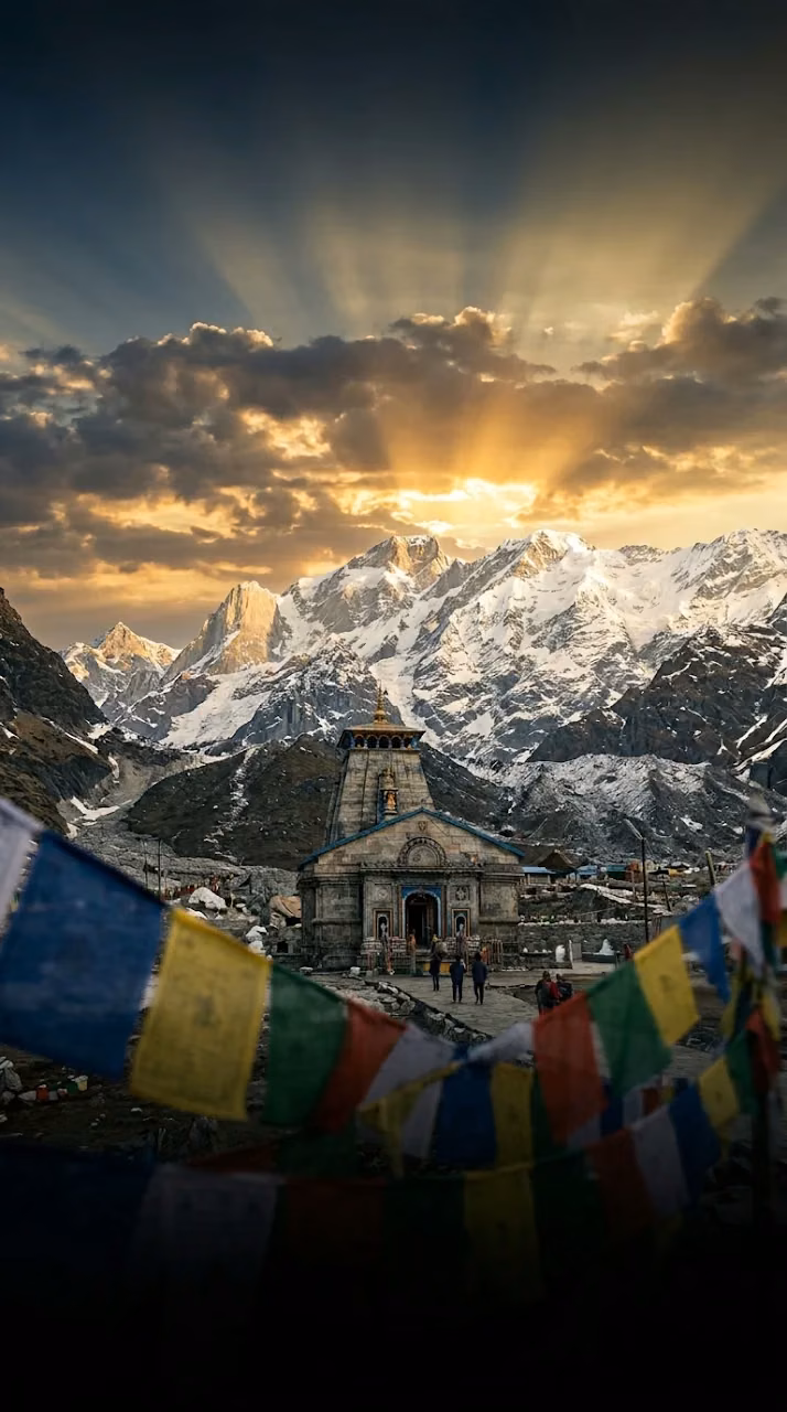 Kedarnath Temple Himalayan Prayer Flags Wallpaper - Free Mobile AMOLED Wallpaper Background