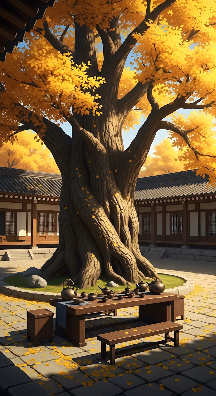Download Korean Hanok Courtyard Ancient Ginkgo Autumn Tea Wallpaper in Mobile HD Korean Hanok Courtyard Ancient Ginkgo Autumn Tea - Free Mobile AMOLED Wallpaper Background