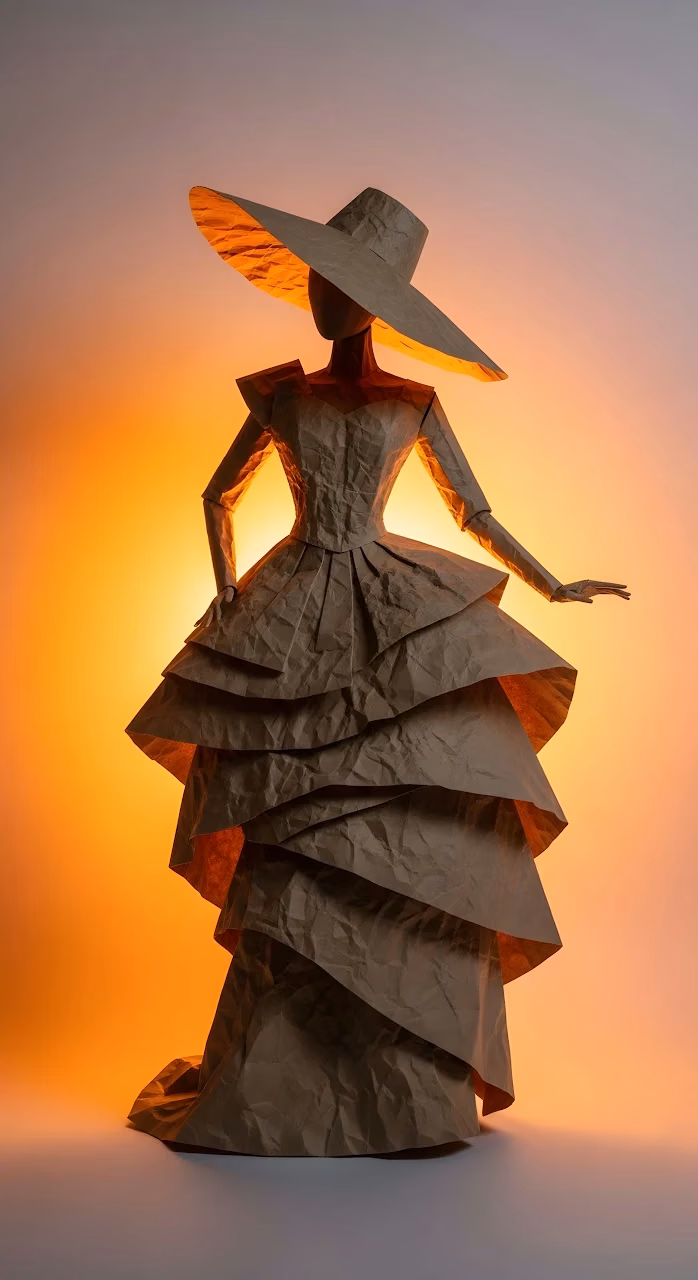 Kraft Paper Haute Couture Gown Mannequin Art - Free Mobile AMOLED Wallpaper Background