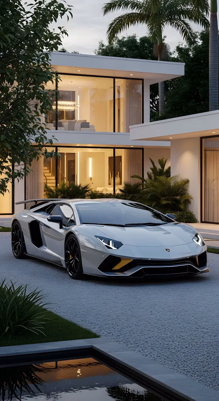 Download Lamborghini Aventador Parked at Luxury Modern Villa Wallpaper in Mobile HD Lamborghini Aventador Parked at Luxury Modern Villa - Free Mobile AMOLED Wallpaper Background