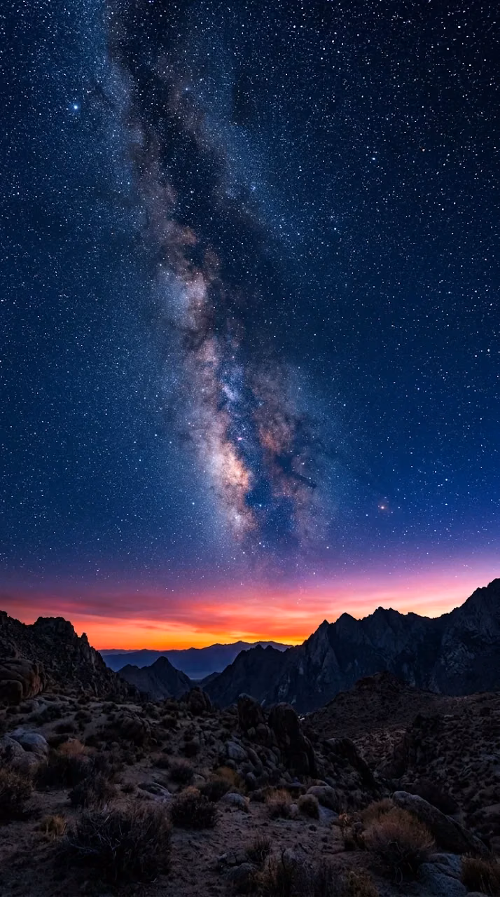 Download Landscape Photography of a Colorful Twilight Sky with the Milky Way Wallpaper in Mobile HD Landscape Photography of a Colorful Twilight Sky with the Milky Way - Free Mobile AMOLED Wallpaper Background