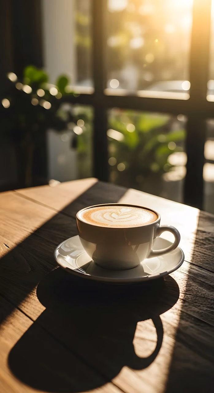 Latte Art Heart Sunlight Cafe Table Morning - Free Mobile AMOLED Wallpaper Background