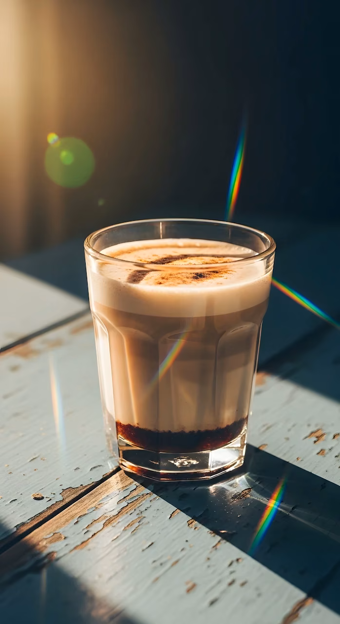 Layered Coffee Drink Prismatic Lens Flare Sunlight - Free Mobile AMOLED Wallpaper Background