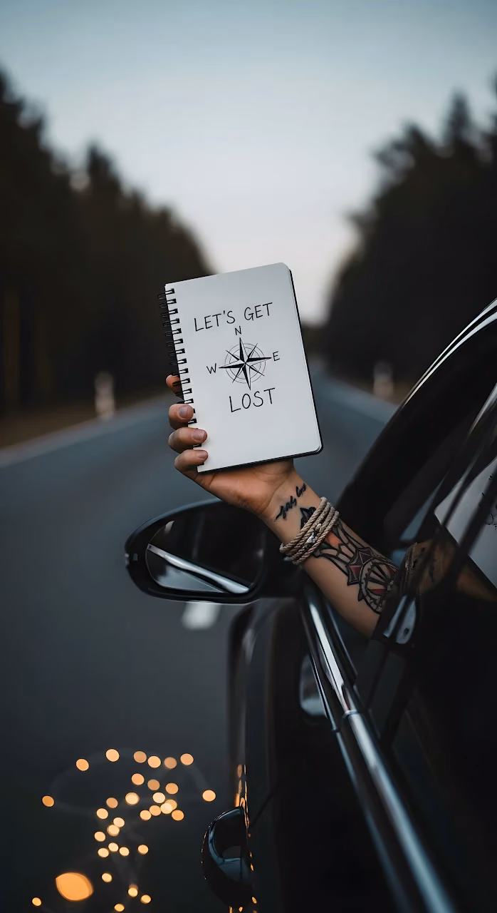 Let's Get Lost Notebook Car Window Road Trip Adventure - Free Mobile AMOLED Wallpaper Background