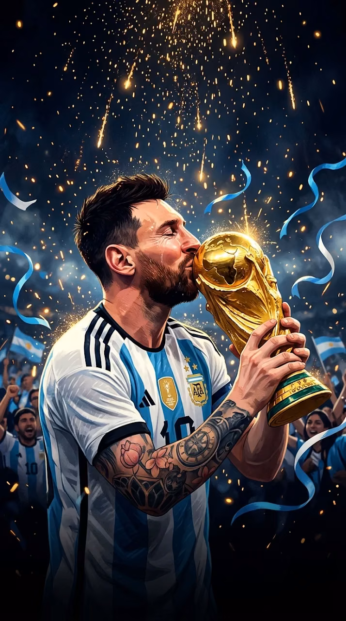 Download Lionel Messi World Cup Kiss Abstract Gold Art Wallpaper in Mobile HD Lionel Messi World Cup Kiss Abstract Gold Art - Free Mobile AMOLED Wallpaper Background