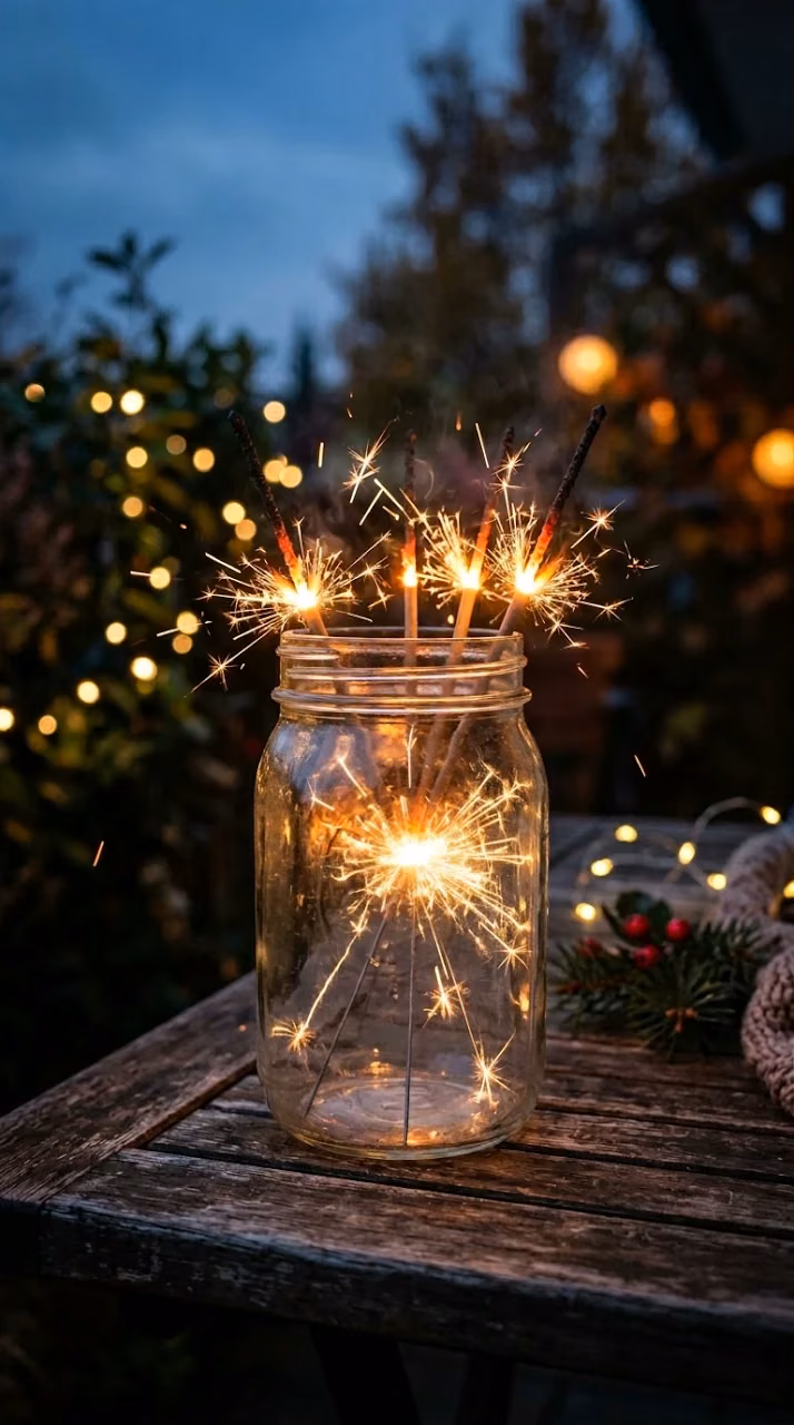 Lit Sparklers in a Glass Jar with Night Bokeh Background - Free Mobile AMOLED Wallpaper Background