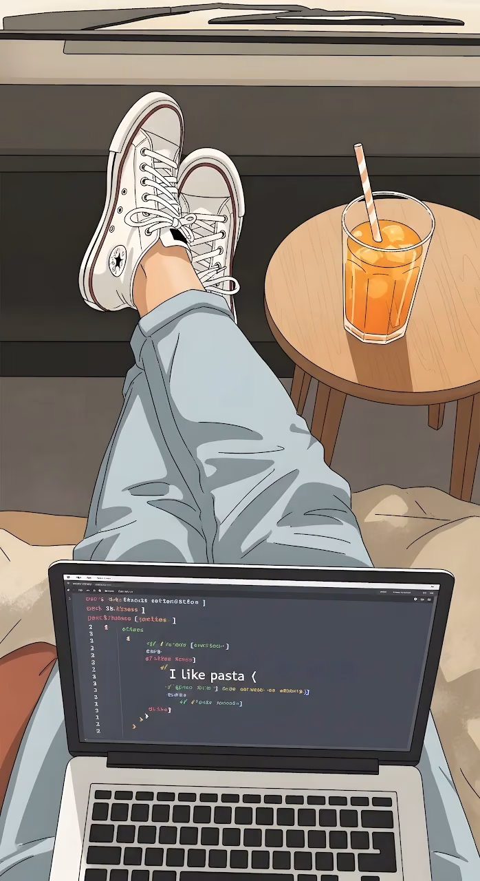 Lofi Anime Coding Aesthetic Relaxed POV Laptop Work - Free Mobile AMOLED Wallpaper Background
