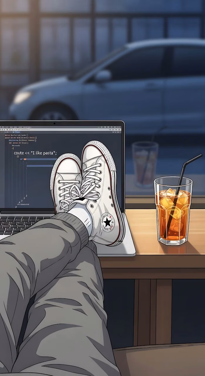 Lofi Programmer Relaxing Coding Sneakers Laptop Art - Free Mobile AMOLED Wallpaper Background
