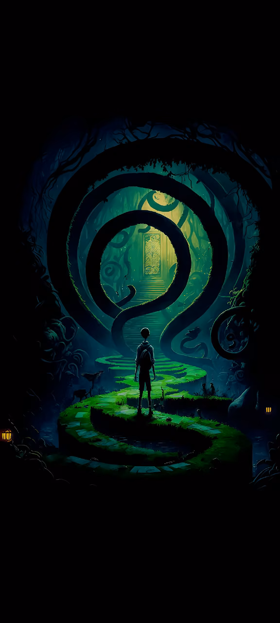 Lone Boy in Dark Forest Labyrinth Digital Art - Free Mobile AMOLED Wallpaper Background