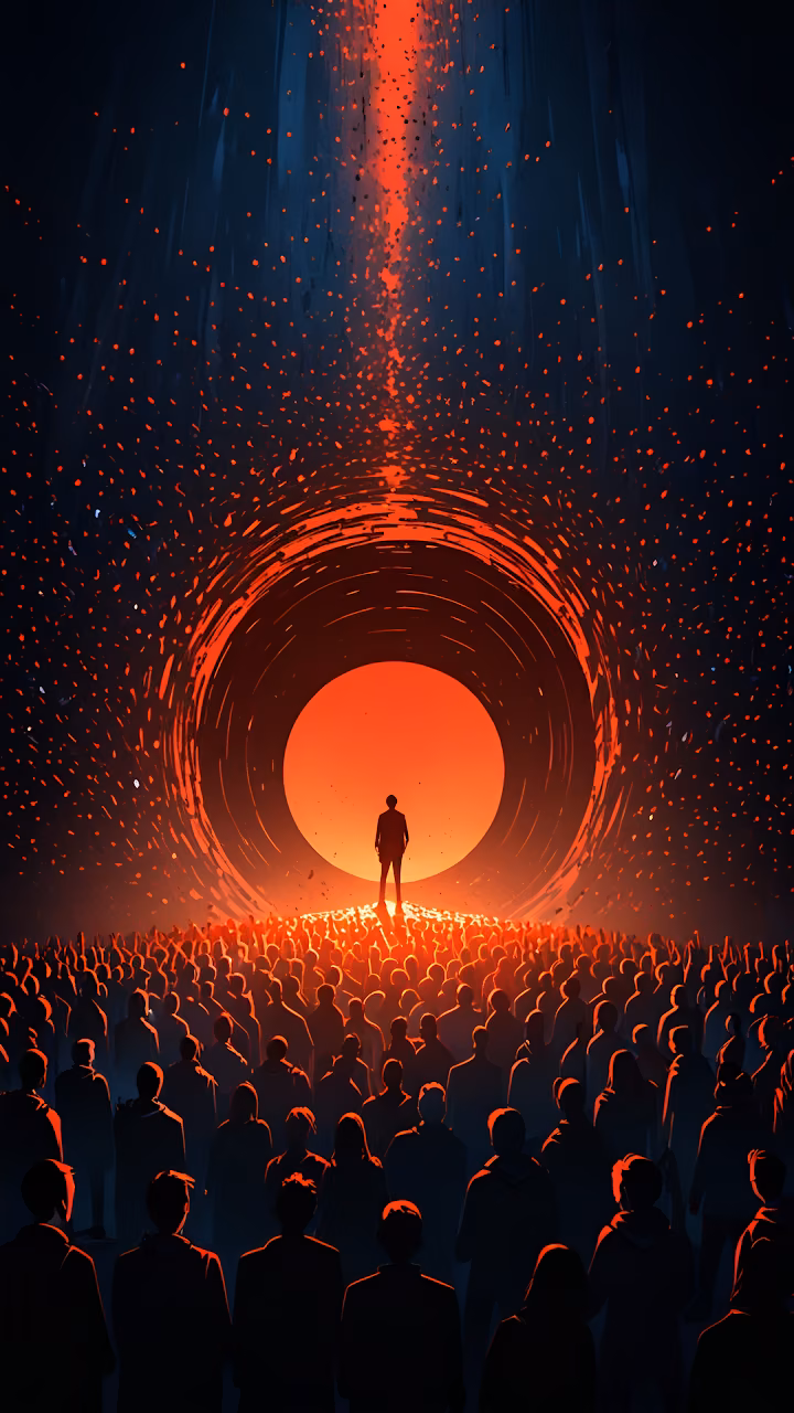 Download Lone Figure Addressing Crowd Red Particle Vortex Wallpaper in Mobile HD Lone Figure Addressing Crowd Red Particle Vortex - Free Mobile AMOLED Wallpaper Background
