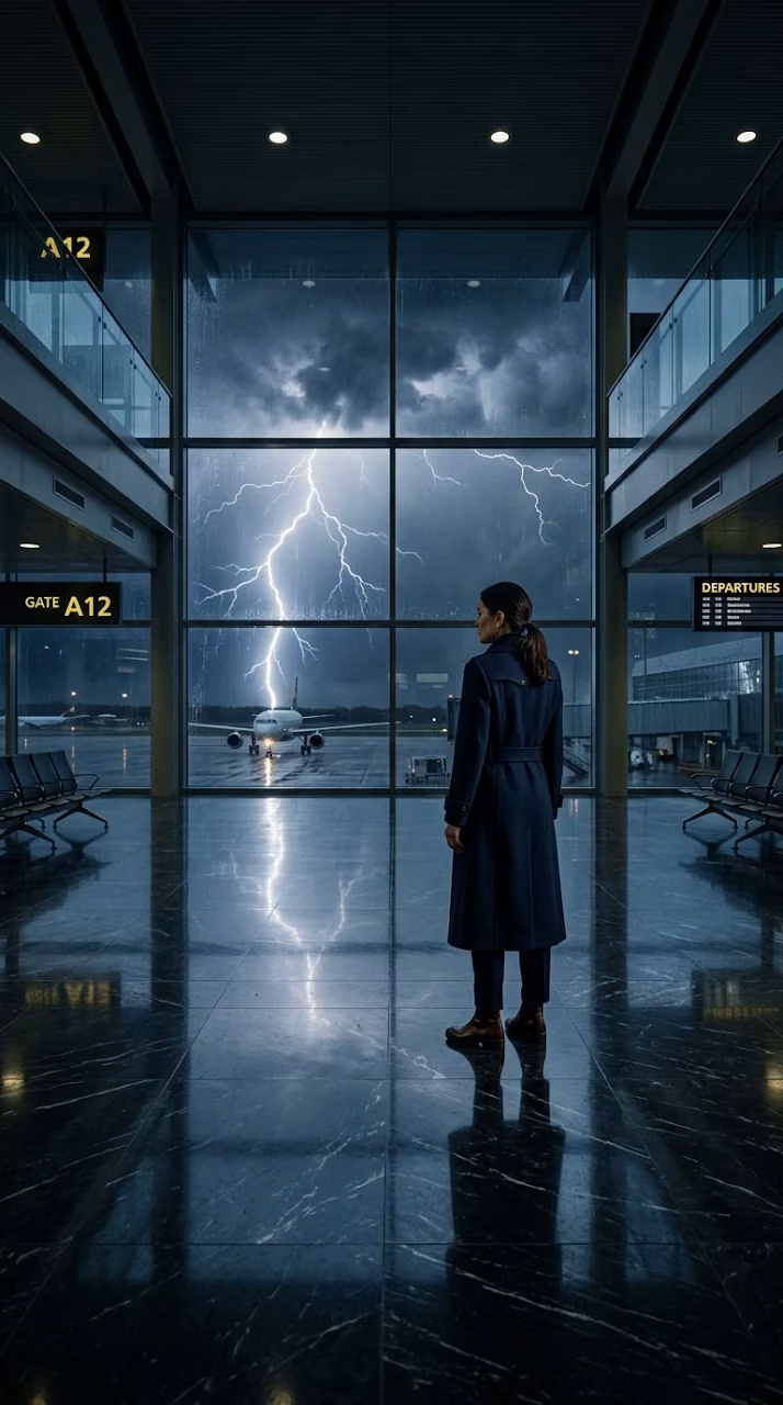 Lone Figure in Empty Airport Terminal Midnight Storm Wallpaper - Free Mobile AMOLED Wallpaper Background
