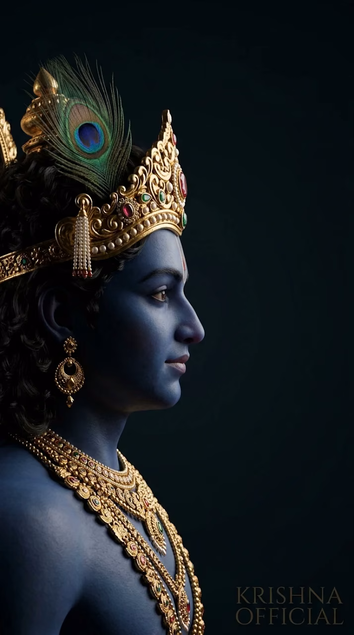 Lord Krishna Profile Portrait 3D Render - Free Mobile AMOLED Wallpaper Background