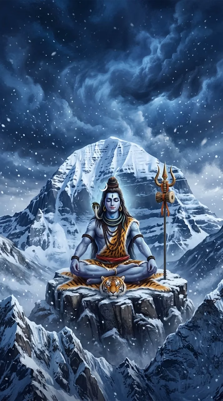 Download Lord Shiva Meditating in Snow Storm on Mount Kailash Wallpaper in Mobile HD Lord Shiva Meditating in Snow Storm on Mount Kailash - Free Mobile AMOLED Wallpaper Background