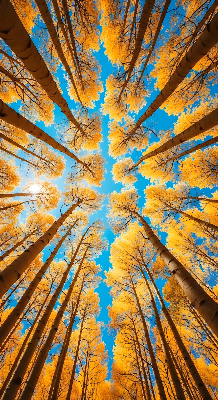 Low Angle View Golden Aspen Canopy Bright Blue Sky - Free Mobile AMOLED Wallpaper Background